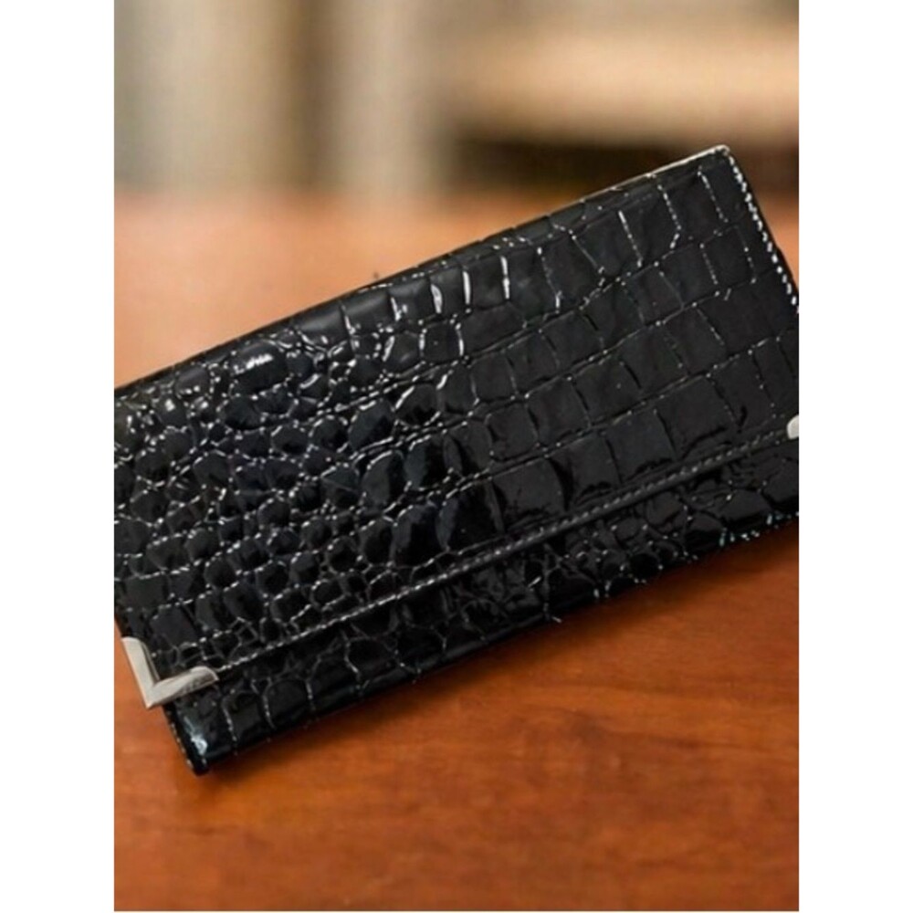 Black Croc-Embossed Leather Wallet
